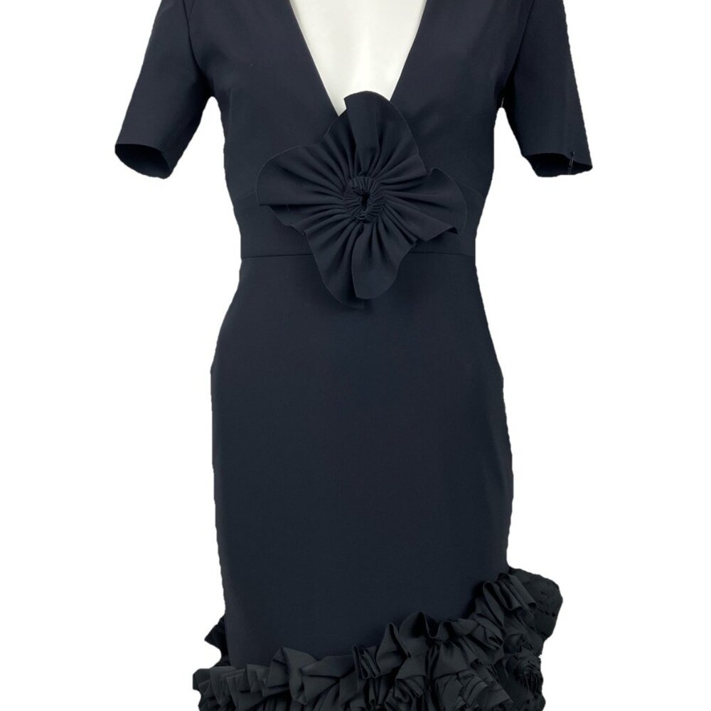 NWT XS Greta Constantine Athleen Ruffle Pouf Stretch Dress Black Cocktail Party